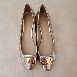 Rare Gold & Silver Tory Burch Heeled Flats